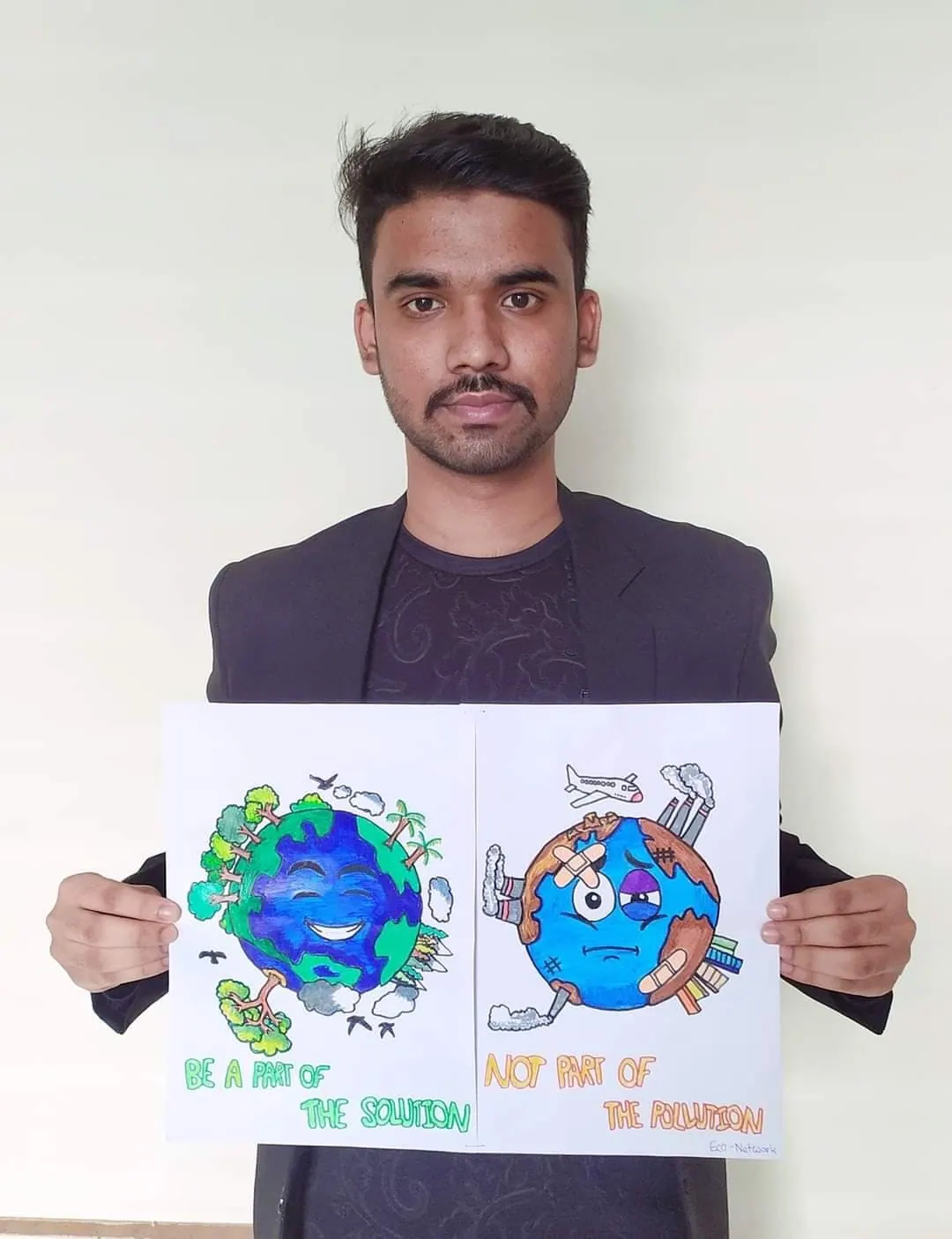 With an environmental awareness poster - be a part of the solution, not a part of the pollution.